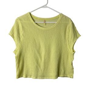 Free People Movement Second Base Tee Women’s Large Yellow Ribbed Cropped